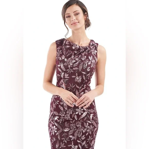 JS Collection Burgundy Floral Sequin Sleeveless Dress size 8 - Picture 2 of 16